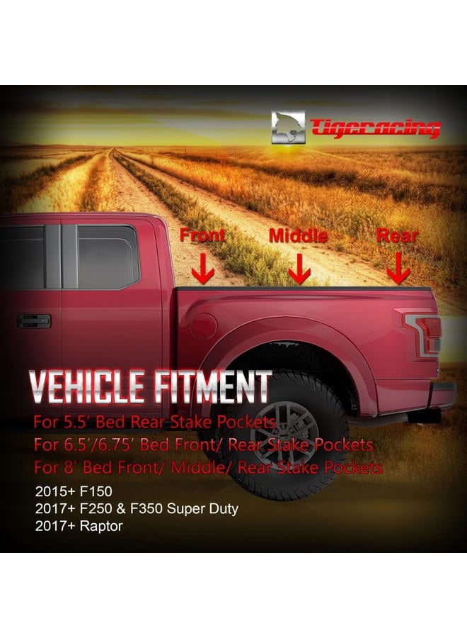 Tigeracing Tie Down Anchors Retractable Truck Bed Top Side D Ring Compatible with 2015-2026 F150 / 17-26 F250 & F350 Super Duty / 17-26 Raptor - 3000 LBS Capacity of 4 - Image 2