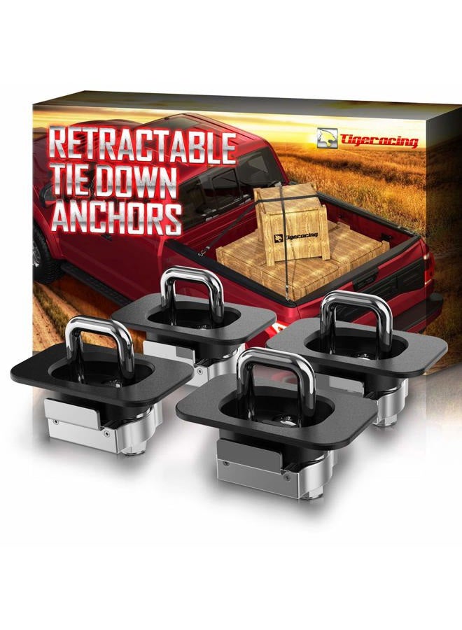 Tigeracing Tie Down Anchors Retractable Truck Bed Top Side D Ring Compatible with 2015-2026 F150 / 17-26 F250 & F350 Super Duty / 17-26 Raptor - 3000 LBS Capacity of 4 - Image 1