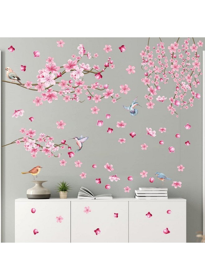 Barri Design Cherry Blossom Flower Wall Stickers - Tree Branches & Pink Floral Wall Decals for Girls Room, Bedroom, Living Room & Nursery Decor - Image 1