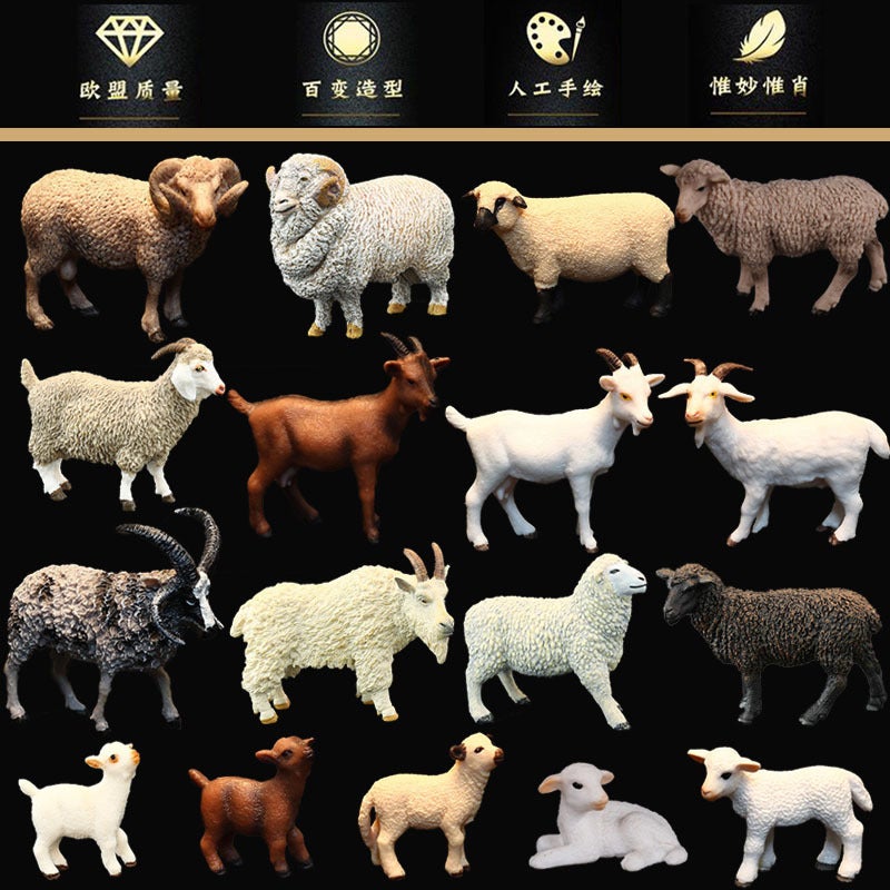 Solid Simulation Goat/Sheep Animal Model Set Pan Sheep Beishan Bighorn Sheep Four Horned Sheep Lamb - Image 2
