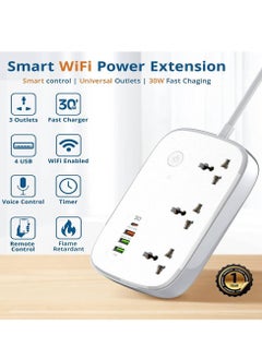 JBQ Wifi Smart Power Strip Extension Cord Surge Protector Socket Multi Plug, Compatible with Alexa & Google Assistant,3 Universal Electrical Outlets, 30W USB-C Fast Charging, 4 USB-A, 2M Cable  - Image 2