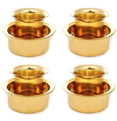 ROLIMOLI Brass Tumbler Set Premium Gold Colored Set of 4 for Pooja Rituals Home Temple Abhishekam and Religious Ceremonies (150ml Each) - Image 1
