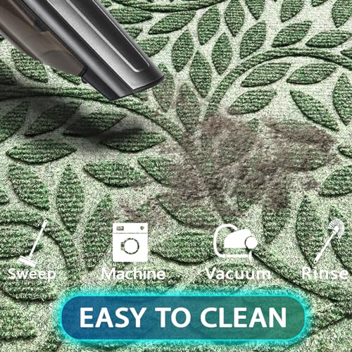 Bulijojo Front Door Mat Entrance,Durable Heavy Duty Welcome Mat,Thick Absorbent Natural Rubber Non Slip Mat,Sturdy Entryway Green, 17"x30" - Image 4