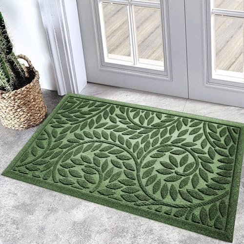 Bulijojo Front Door Mat Entrance,Durable Heavy Duty Welcome Mat,Thick Absorbent Natural Rubber Non Slip Mat,Sturdy Entryway Green, 17"x30" - Image 1