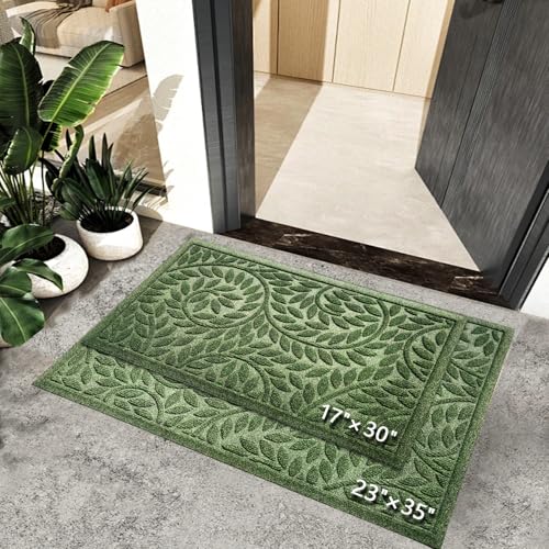 Bulijojo Front Door Mat Entrance,Durable Heavy Duty Welcome Mat,Thick Absorbent Natural Rubber Non Slip Mat,Sturdy Entryway Green, 17"x30" - Image 2