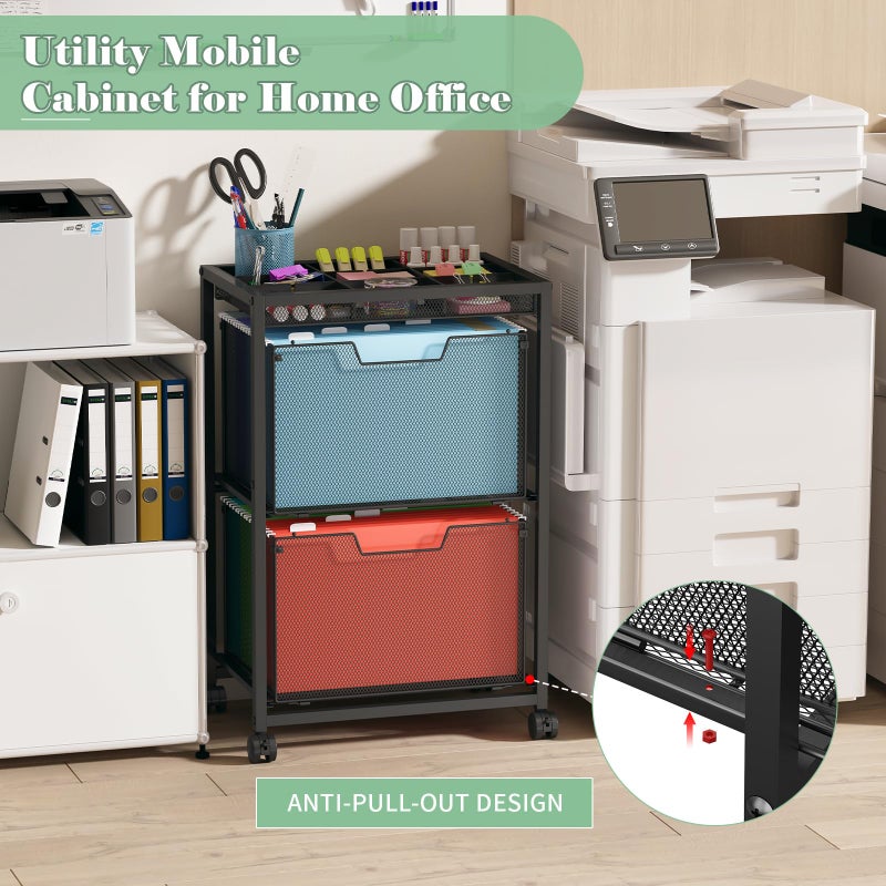 JKsmart Rolling File Cart with 2 Drawers, Under Desk Storage Cabinet with DIY Divider, Letter/Legal Mobile Filling Cabinet on Wheels, Hanging File Folders Organizer, Metal Utility Cart for Home Office, Black - Image 3