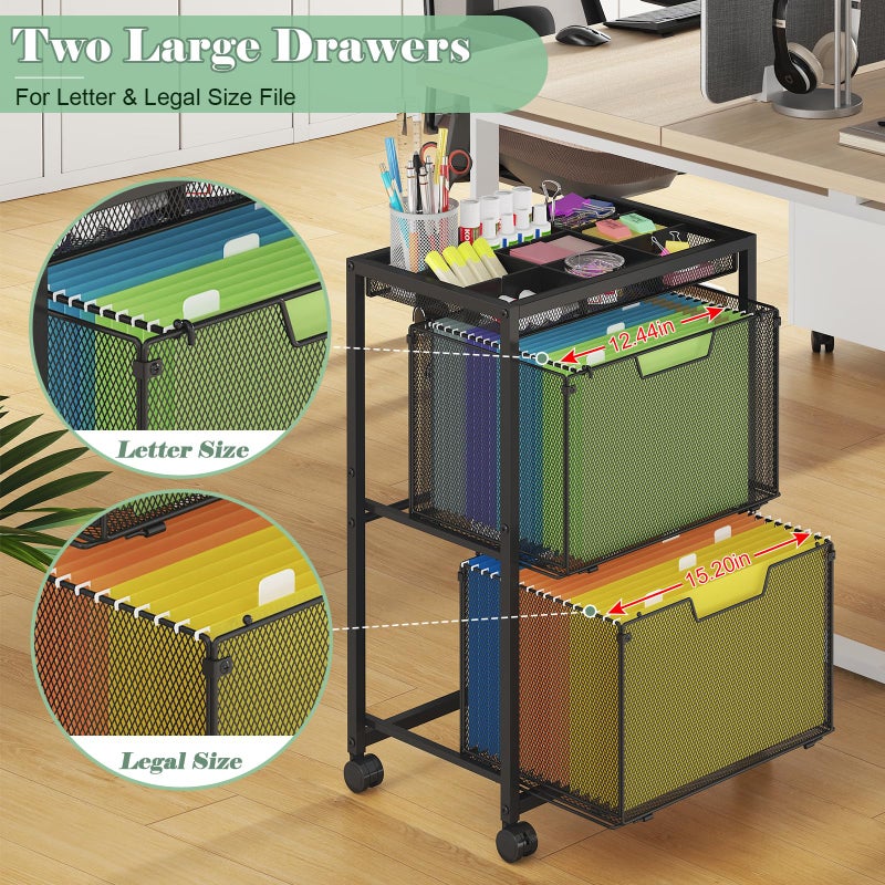 JKsmart Rolling File Cart with 2 Drawers, Under Desk Storage Cabinet with DIY Divider, Letter/Legal Mobile Filling Cabinet on Wheels, Hanging File Folders Organizer, Metal Utility Cart for Home Office, Black - Image 5