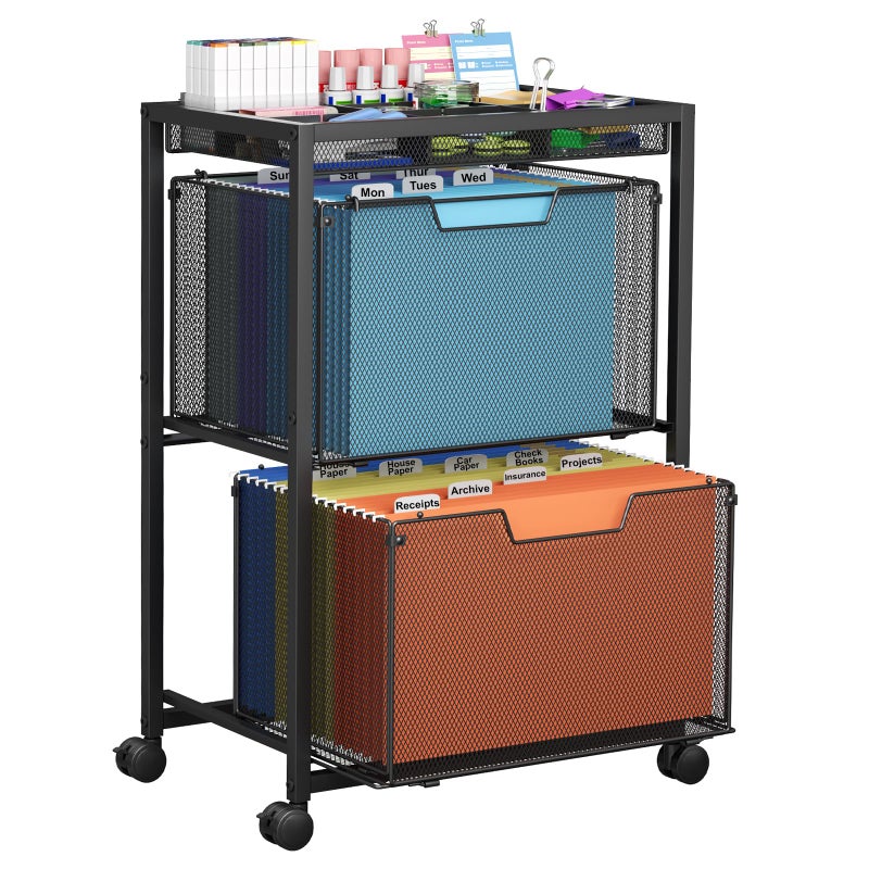 JKsmart Rolling File Cart with 2 Drawers, Under Desk Storage Cabinet with DIY Divider, Letter/Legal Mobile Filling Cabinet on Wheels, Hanging File Folders Organizer, Metal Utility Cart for Home Office, Black - Image 1