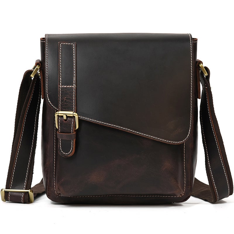 Men'S Genuine Leather Shoulder Bag, Crazy Horse Leather Crossbody Bag, Top Layer Cowhide Flap Shoulder Bag, Ipad Bag, Exclusively For Sales - Image 1