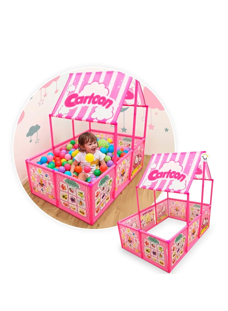 Cartoon Kids Play Tent with Colorful Balls - Foldable and Easy to Set Up Play Tent with Playhouse Design, Suitable for Indoor and Outdoor, Size 118x80x118cm - Image 1