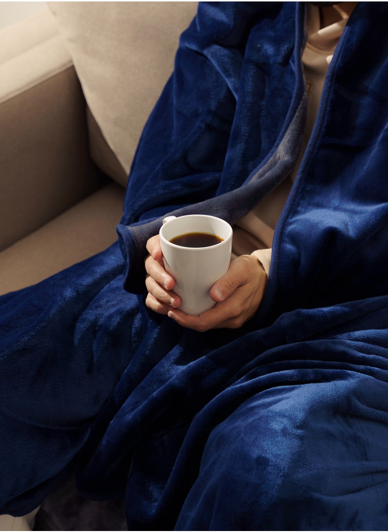 Neyam - Neyam 100% polyester winter blanket. Size 200X150 - Soft and comfortable velvet blanket, dual colours. Dark blue colour - Image 1