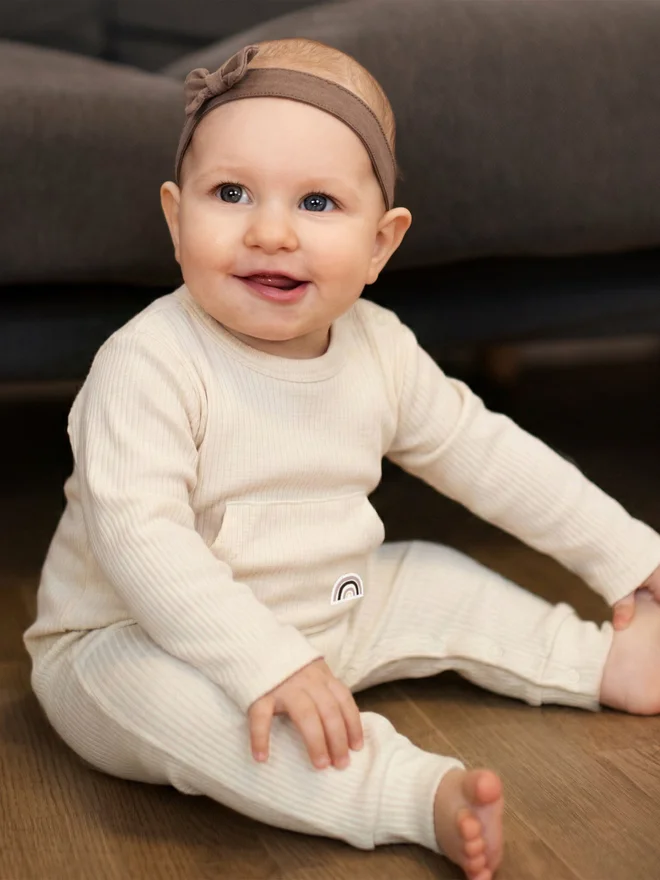 بابيز_بيسك Babies Basic Premium Ribbed Cotton Sleepsuit Romper with Cap and Bib