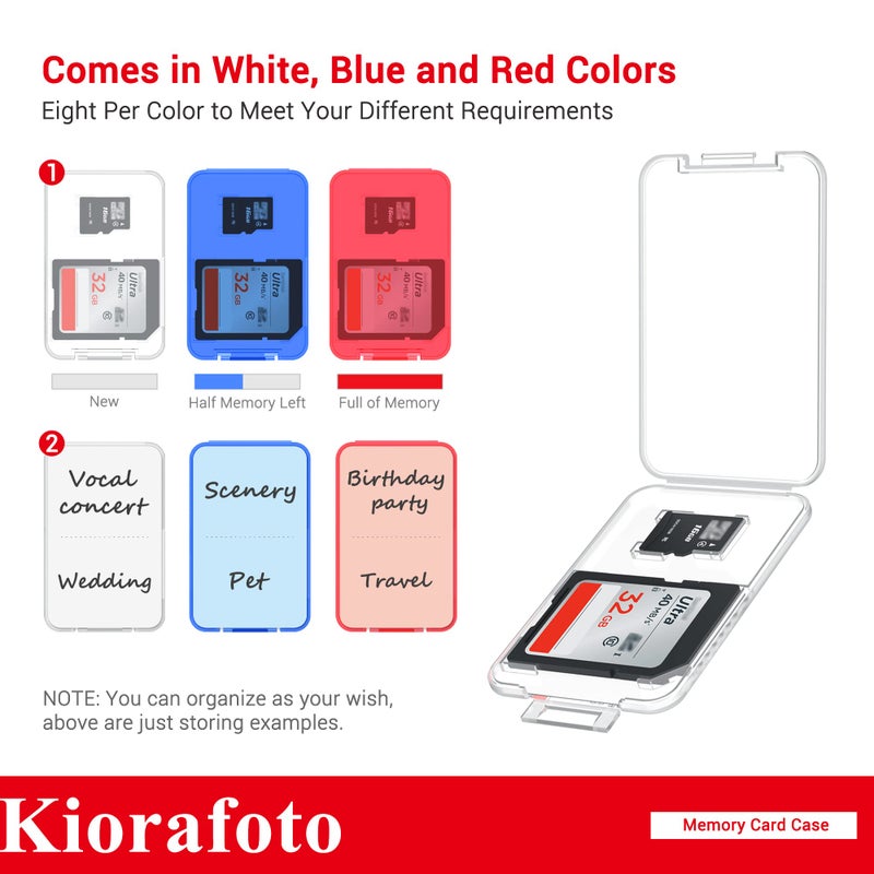 Kiorafoto Memory Card Case with 24 Pack Clear Plastic Memory Card Holders for 24 SD SDXC SDHC & 24 TF Cards,Water-Resistant Anti-Shock SD MicroSD Card Carrying Organizer Storage Protector with Labels - Image 3
