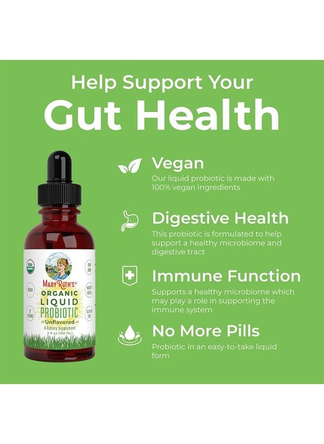 MaryRuth Organics - USDA Organic Liquid Probiotics by MARYRUTH'S | Improves Immune Function & Digestion for Men, Women & Kids | Plant-Based, Non-GMO, Vegan | 12 Live strains of Flora w/ Acidophilus Probiotic | 4 Fl Oz - Image 1