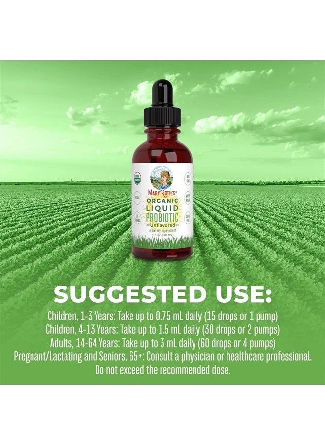 MaryRuth Organics - USDA Organic Liquid Probiotics by MARYRUTH'S | Improves Immune Function & Digestion for Men, Women & Kids | Plant-Based, Non-GMO, Vegan | 12 Live strains of Flora w/ Acidophilus Probiotic | 4 Fl Oz - Image 1