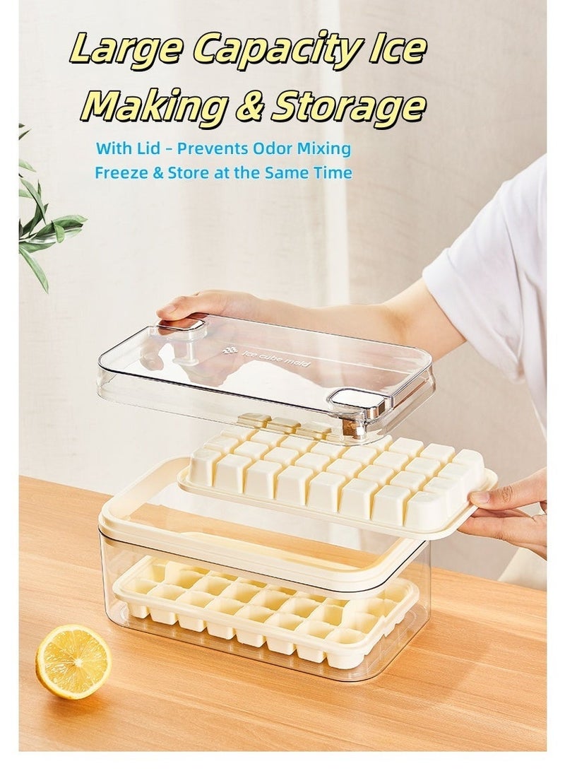 صينية 32 لصناعة الثلج مع غطاء، صندوق ثلج صافٍ بزراعين مزدوجين للتحرير السهل، صندوق تخزين بغطاء شفاف صينية من الصنف الغذائي لاجتماعات العائلات والمشروبات الباردة - Image 4