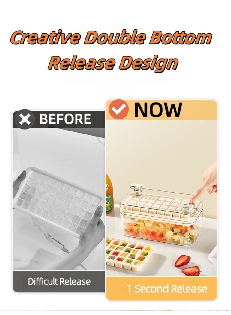 صينية 32 لصناعة الثلج مع غطاء، صندوق ثلج صافٍ بزراعين مزدوجين للتحرير السهل، صندوق تخزين بغطاء شفاف صينية من الصنف الغذائي لاجتماعات العائلات والمشروبات الباردة - Image 5