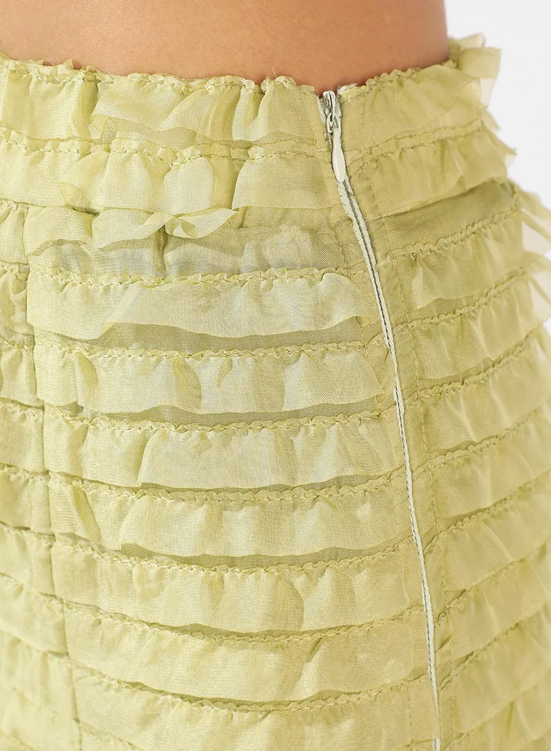 PINACOLADA Women's Olive Green Ruffle Co-Ord Set