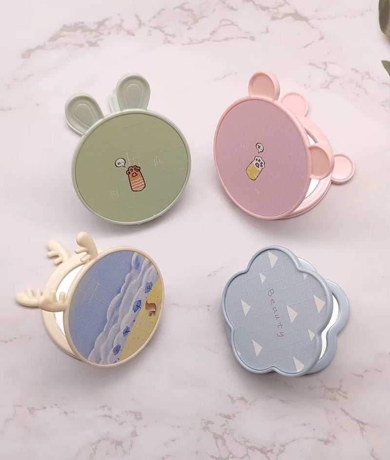 1Pc Cute Portable compact Mirror for Girls, Cartoon Design Folding Pocket Mirror, Random Color Handheld Makeup Mirror, Small Travel Mirror for Purse, Gift for Women and Teens - Image 2