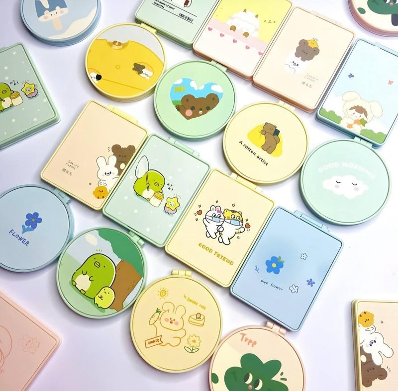1Pc Cute Portable compact Mirror for Girls, Cartoon Design Folding Pocket Mirror, Random Color Handheld Makeup Mirror, Small Travel Mirror for Purse, Gift for Women and Teens - Image 4