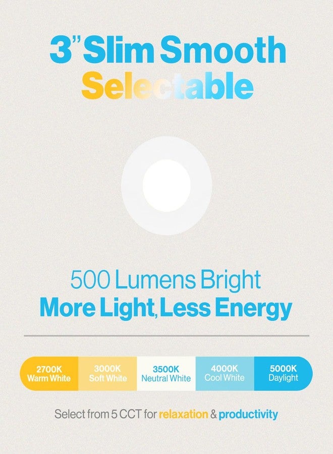 Sunco Lighting Sunco 6 Pack 3 Inch Recessed LED Lights, Ultra Thin Ceiling Lighting, 500 LM, 8W (50W Equivalent), Selectable 2700K/3000K/4000K/5000K/6000K, Dimmable, Wafer Thin, Canless with Junction Box - Image 2