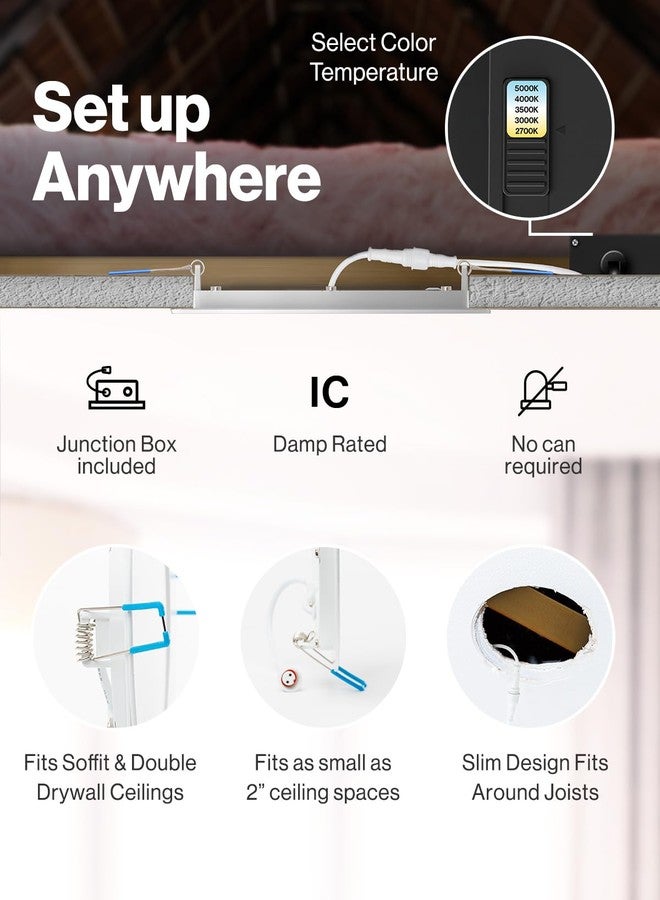 Sunco Lighting Sunco 6 Pack 3 Inch Recessed LED Lights, Ultra Thin Ceiling Lighting, 500 LM, 8W (50W Equivalent), Selectable 2700K/3000K/4000K/5000K/6000K, Dimmable, Wafer Thin, Canless with Junction Box - Image 3