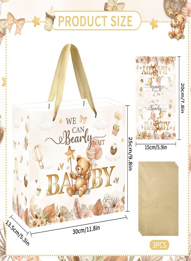 EoBeCy Large Baby Gift Bags for Boys and Girls, We Can Bearly Wait Baby Gift Bag with Handle, Tissue Paper and Greeting Card, Cute Bear Wrapping Paper for Baby Shower Birthday Party Favors - Image 3
