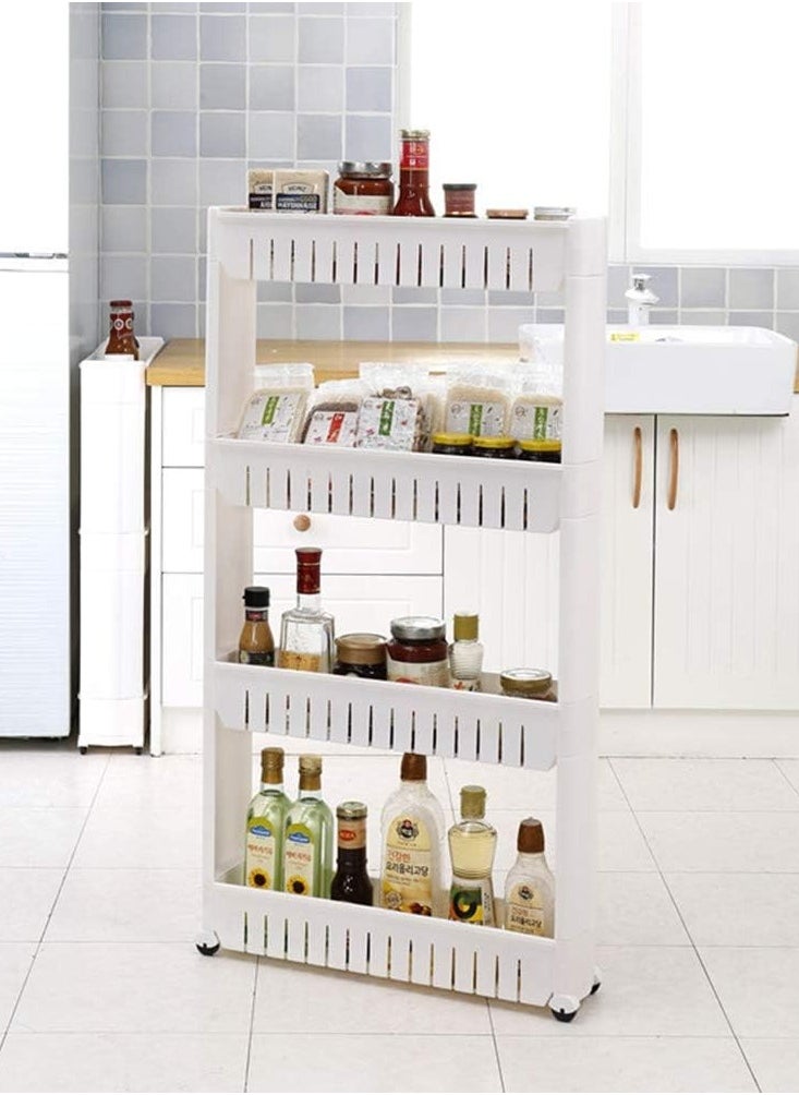 Generic Slide Out Storage Kitchen Trolley - 4 Tiers Off White 55X24X12cm  - Image 1