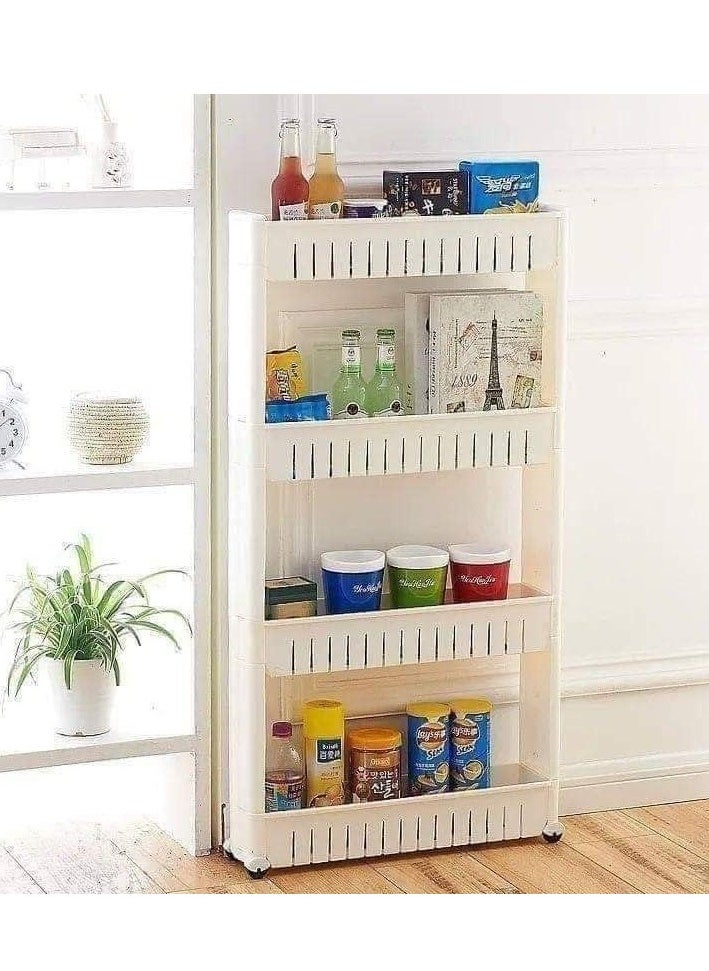 Generic Slide Out Storage Kitchen Trolley - 4 Tiers Off White 55X24X12cm  - Image 2