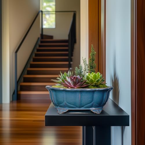 Teagas Bonsai Pots - 13.2 Inch Oval Ceramic Pots for Plants, Large Succulent Planter with Drainage Hole, Decorative Planters for Indoor Outdoor, Garden House Decor, Housewarming Gifts, Retro Blue - Image 5