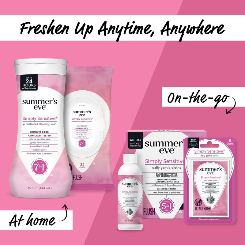 Summer's Eve Simply Sensitive Daily Gentle Feminine Wipes, Removes Odor, pH Balanced, 32 count - Image 5