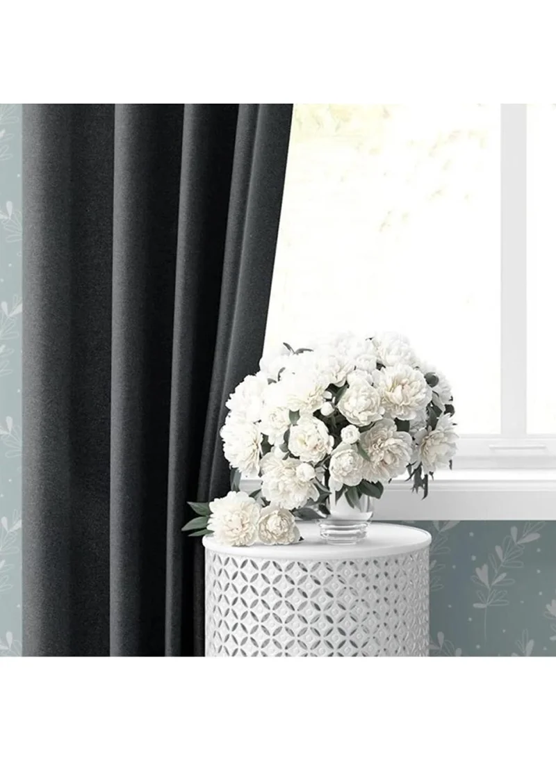 Altın Pamuk Golden Cotton Luxury Blackout Lightproof Anthracite Blackout Curtain Pleatless