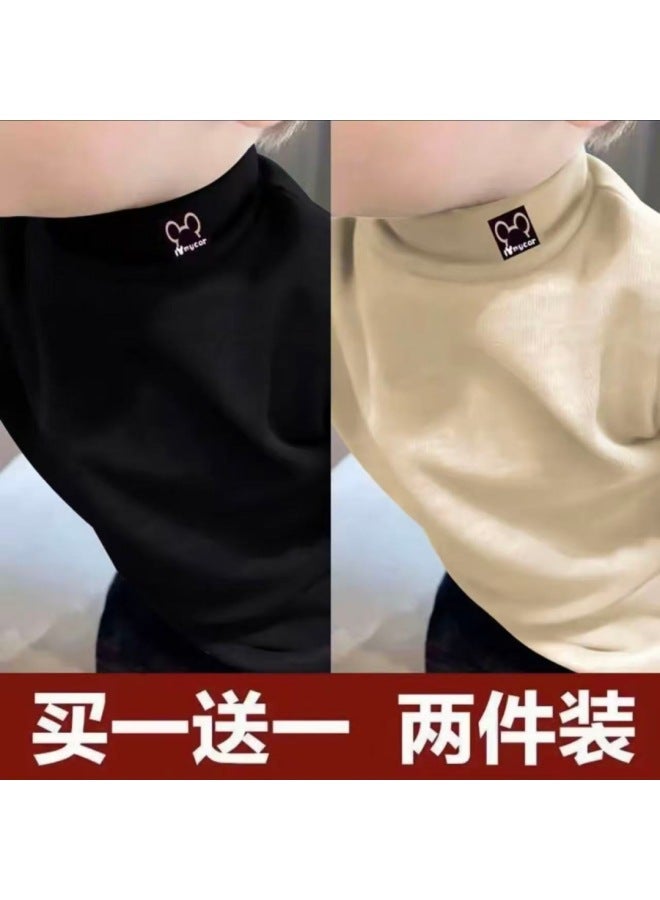 Children's Half Turtleneck Velvet Bottoming Shirt For Boys And Girls In Autumn And Winter, Casual And Versatile Cartoon Tops, Medium And Large Kidsren's Long-sleeved T-shirts