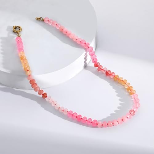 LALAPPLE Colorful Beaded Gemstone Necklace for Women, Boho Rainbow Bead Choker with Natural Stone Crystal Beads, Handmade Summer Beach Necklace Jewelry (G-cherry) - Image 4