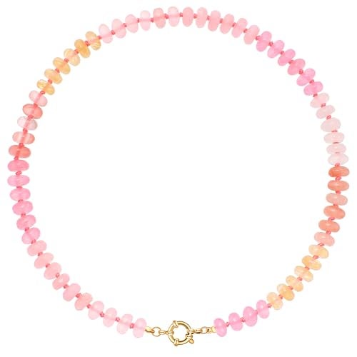 LALAPPLE Colorful Beaded Gemstone Necklace for Women, Boho Rainbow Bead Choker with Natural Stone Crystal Beads, Handmade Summer Beach Necklace Jewelry (G-cherry) - Image 1