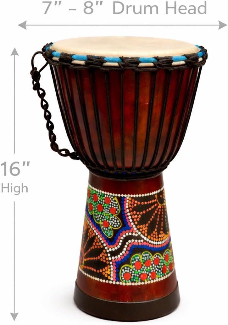 Jive Djembe Drum – African Hand Drum 16" High, Professional Sound & Quality, Hand Carved Mahogany Wood with Goat Skin Head | Brand | Hand Painted Design + Keychain Gift (16" High Painted) - Image 3