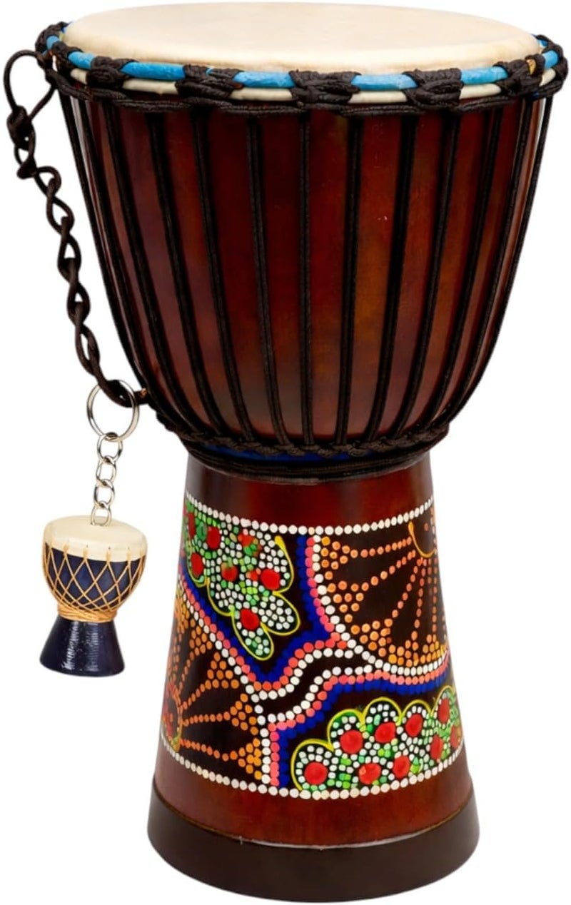 Jive Djembe Drum – African Hand Drum 16" High, Professional Sound & Quality, Hand Carved Mahogany Wood with Goat Skin Head | Brand | Hand Painted Design + Keychain Gift (16" High Painted) - Image 1