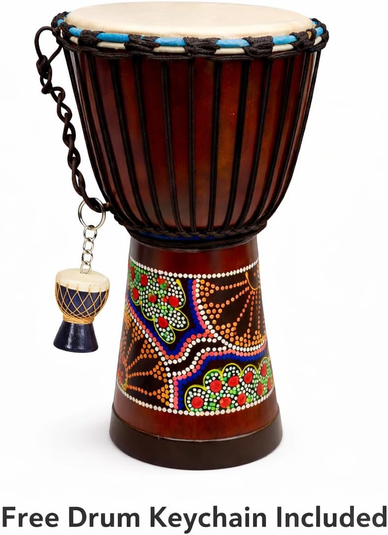 Jive Djembe Drum – African Hand Drum 16" High, Professional Sound & Quality, Hand Carved Mahogany Wood with Goat Skin Head | Brand | Hand Painted Design + Keychain Gift (16" High Painted) - Image 4
