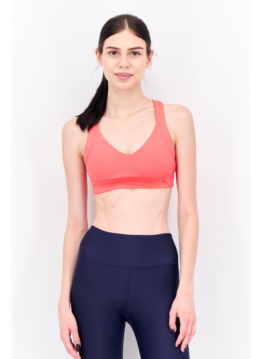 PUMA Women Brand Logo Padded Mid Impact Own It Sports Bra, Coral  - Image 1