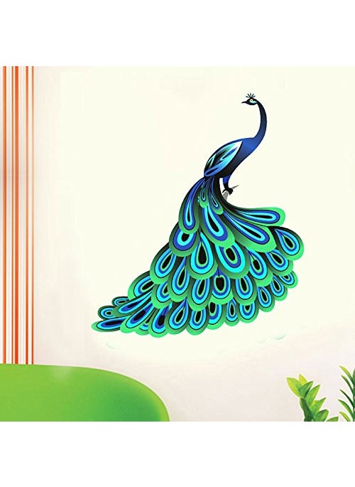 Decals Design Decals Design 'Unique Blue Peacock' Wall Sticker (PVC Vinyl, Multicolour, 90 cm x 60 cm)  - Image 1