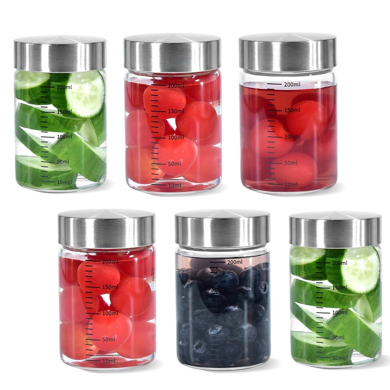 CHLJAR Juice Glass Bottles 6oz 6Pack Wide Mouth Glass Water Bottles with Lids for Juicing Smoothies Infused Water Beverage Storage BPA Free Stainless Steel Lids Leakproof Reusable Borosilicate - Image 2