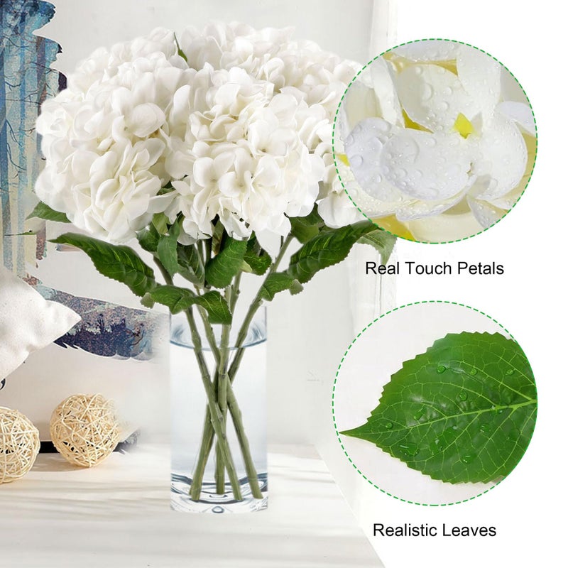 Acfruits 5Pcs Realistic White Hydrangea Artificial Flowers with Stems 21 Inch Lifelike Faux Hydrangeas Flower Large Hydrangea for Weddings Bouquets Table Centerpieces Home Decor Party - Image 4