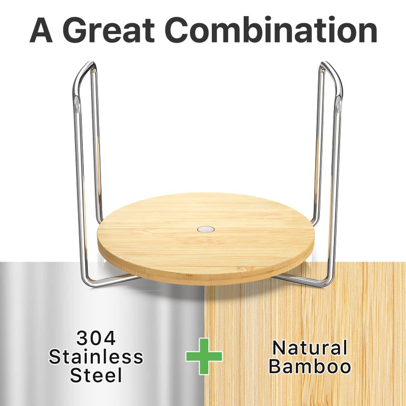 Wisuce Dish Racks for Kitchen Countertop Organizer - Bamboo Plate Holder Adjustable Size | Stainless Steel 304 Portable Handle for Kitchen Drawer Countertop Cupboard Shelf - Image 2