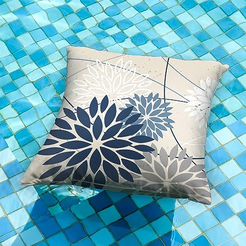 DFXSZ Blue and Gray Floral Pillow Covers 16x16 Set of 2 Outdoor Waterproof White Colored Decorative Throw Pillows Summer Pillowcase Polyester Cushion Case Decor for Couch Patio Funiture Garden Porch 01B16 - Image 3