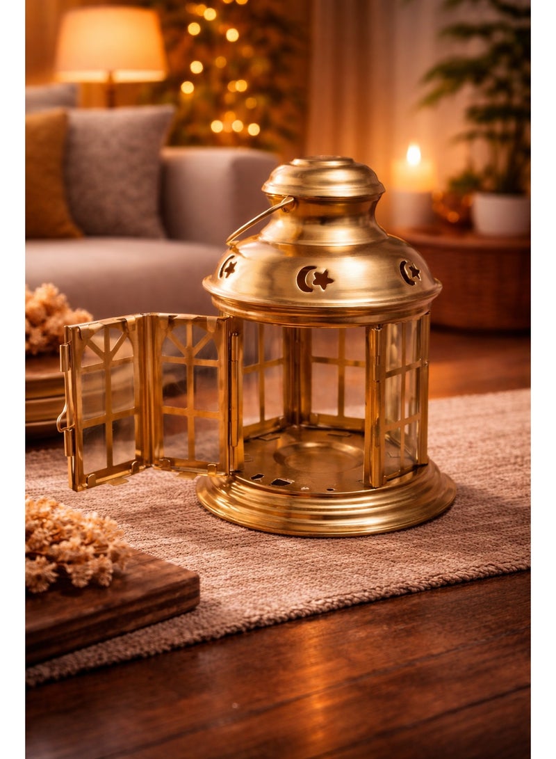 Gold Metal Decorative Lantern 18 × 12 Cm – Shelf & Hanging Decor For Incense And Led / Wax Candles - Image 3