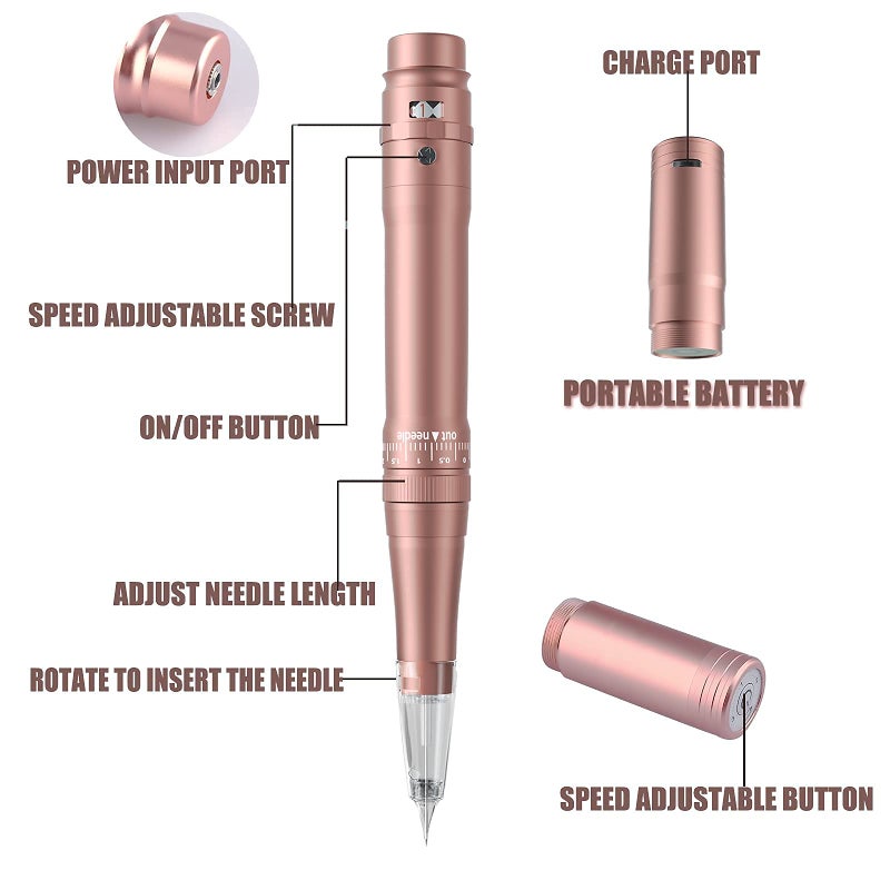 YBEAUTY Permanent Eyebrow Makeup Tattoo Machine Kit with 700mAh Wireless Battery 15 pcs Cartridge Needles Microblading Supply for Eyebrow Lip Eyeliner Microshading Supplies(Pink Tattoo Kit) - Image 2
