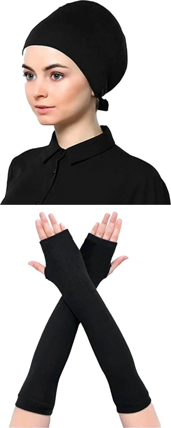 بيليفانتي كولكشن Women's Combed Cotton Shawl Plain Bonnet Prayer Sleeve Black Set of 3