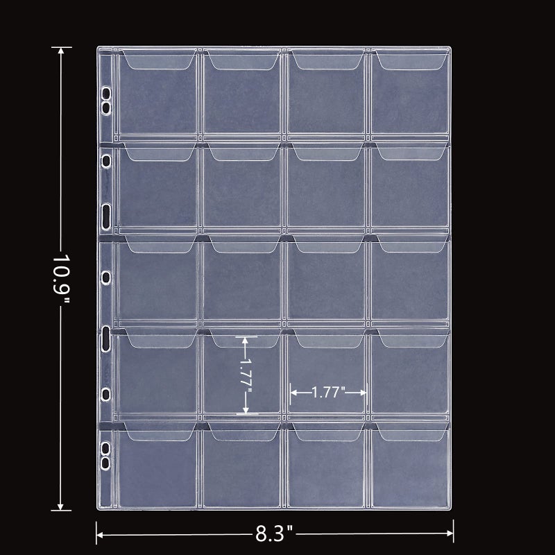 MUDOR PVC Free Coin Pages, 20-Pocket Sleeves, 5 Coin Sheets for Binders, Professional Collector Supplies - Image 2