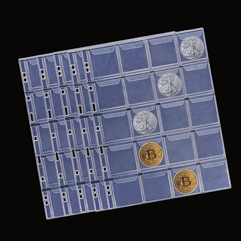 MUDOR PVC Free Coin Pages, 20-Pocket Sleeves, 5 Coin Sheets for Binders, Professional Collector Supplies - Image 1