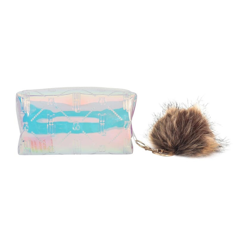 Hamster London Raver White Pouch with Pom Pom Travelling Cosmetic Pouch with Zipper Makeup Bag Case,Travel Toiletry Pouch - White - Image 4